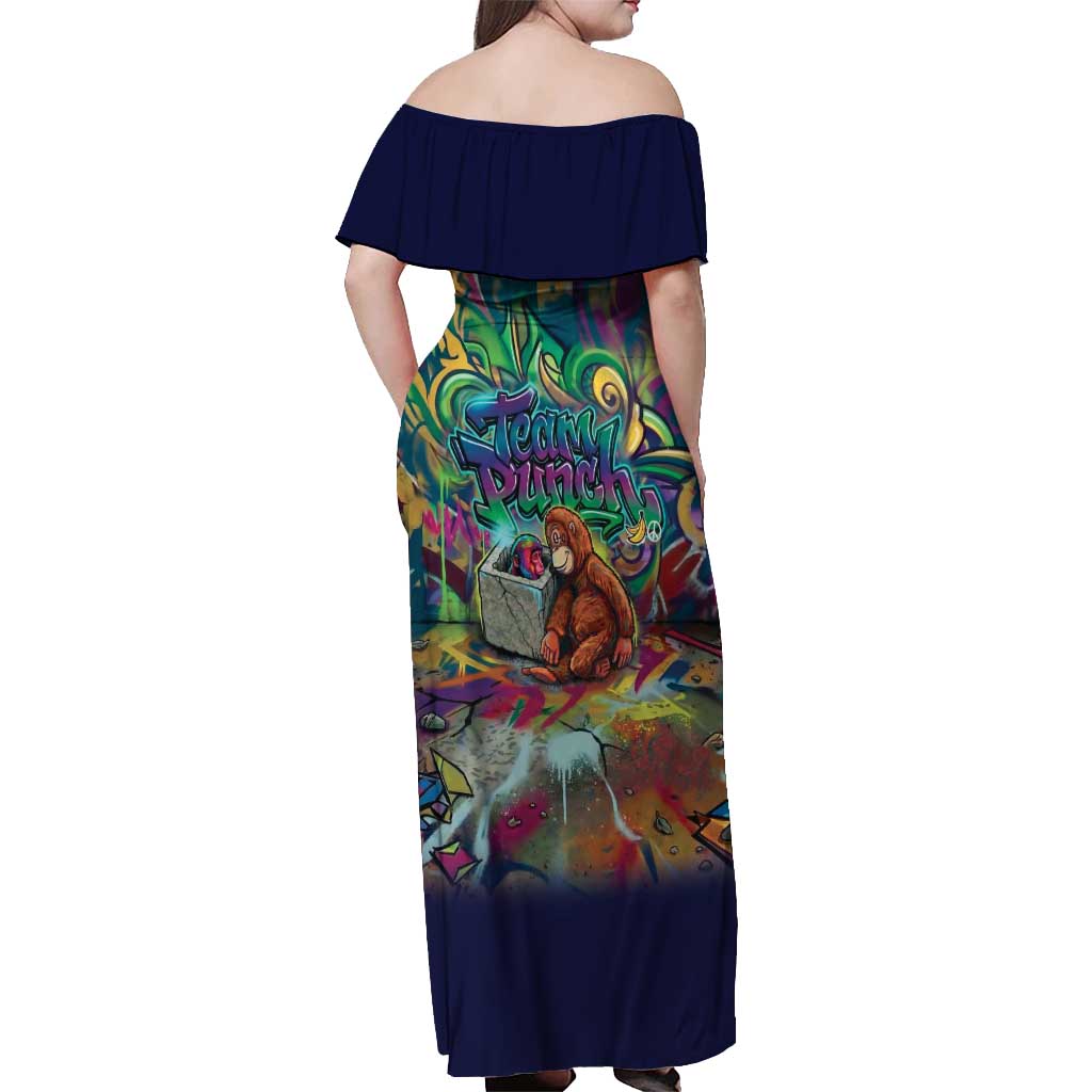 Team Punch The Monkey Off Shoulder Maxi Dress Baby Monkey Stay Strong Graffiti Style