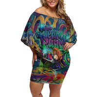 Team Punch The Monkey Off Shoulder Short Dress Baby Monkey Stay Strong Graffiti Style