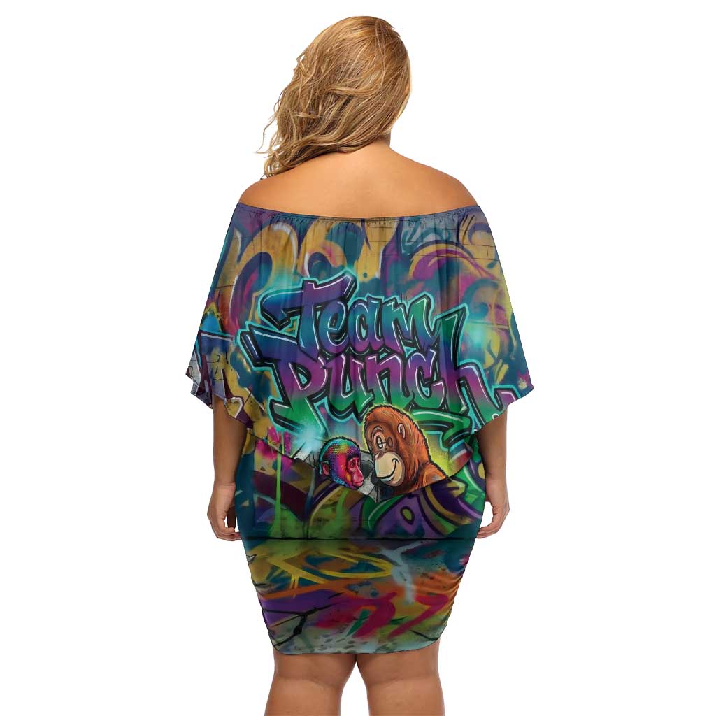 Team Punch The Monkey Off Shoulder Short Dress Baby Monkey Stay Strong Graffiti Style