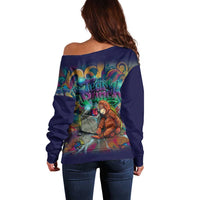 Team Punch The Monkey Off Shoulder Sweater Baby Monkey Stay Strong Graffiti Style