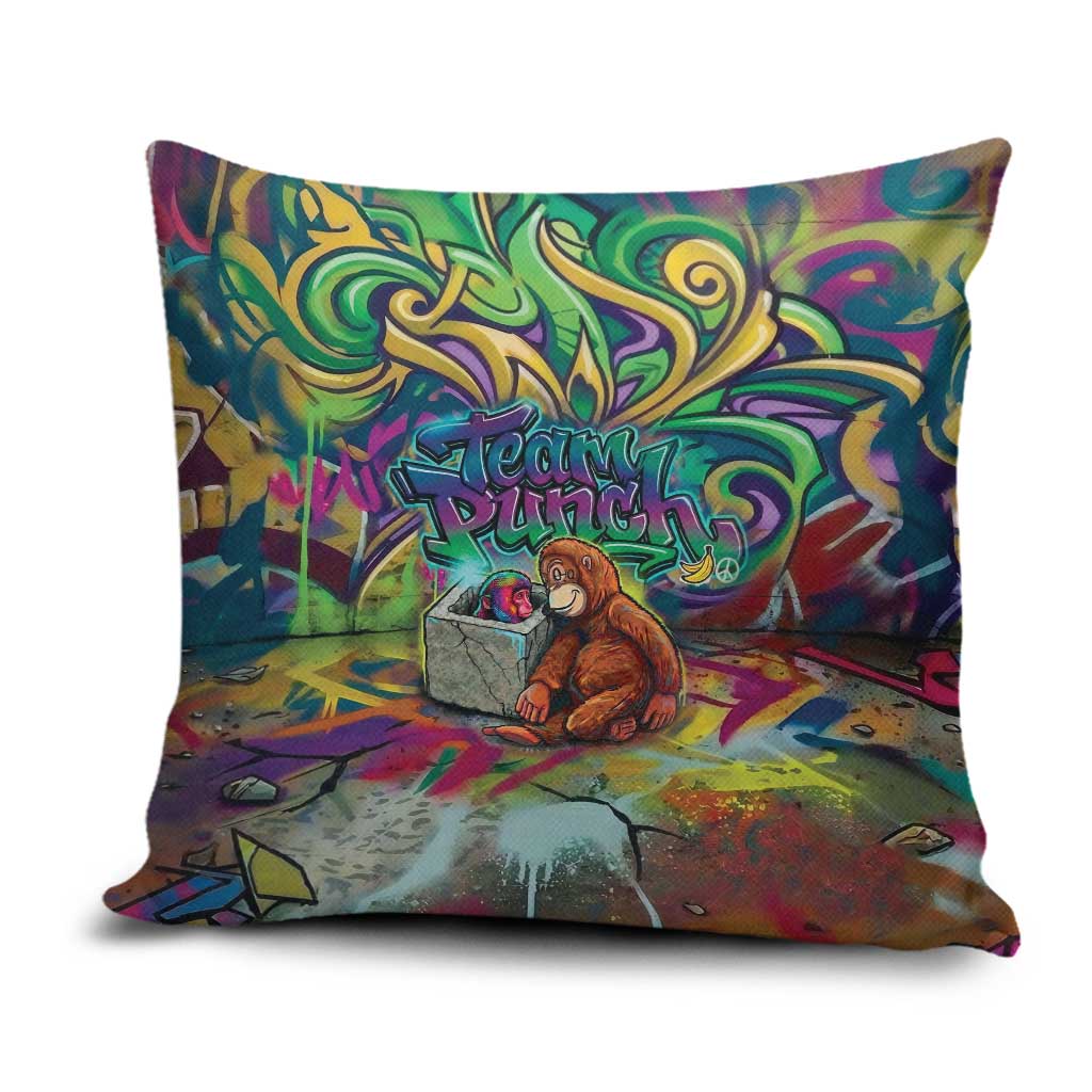 Team Punch The Monkey Pillow Cover Baby Monkey Stay Strong Graffiti Style