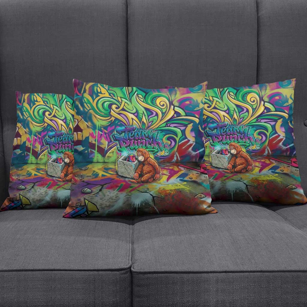 Team Punch The Monkey Pillow Cover Baby Monkey Stay Strong Graffiti Style
