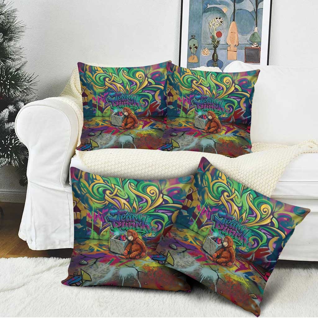 Team Punch The Monkey Pillow Cover Baby Monkey Stay Strong Graffiti Style