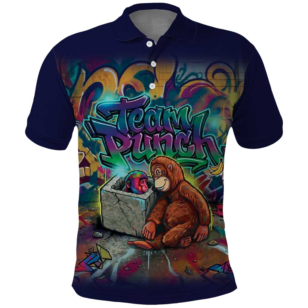 Team Punch The Monkey Polo Shirt Baby Monkey Stay Strong Graffiti Style