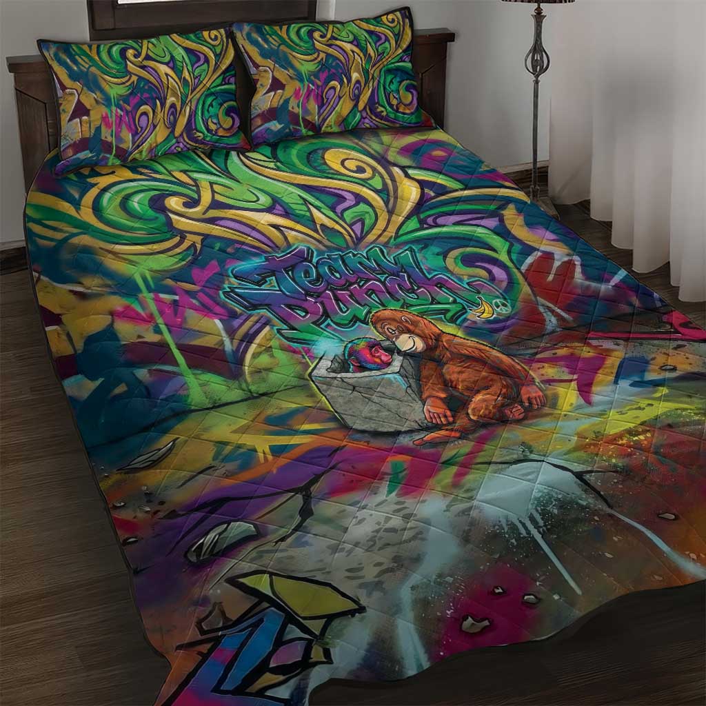 Team Punch The Monkey Quilt Bed Set Baby Monkey Stay Strong Graffiti Style