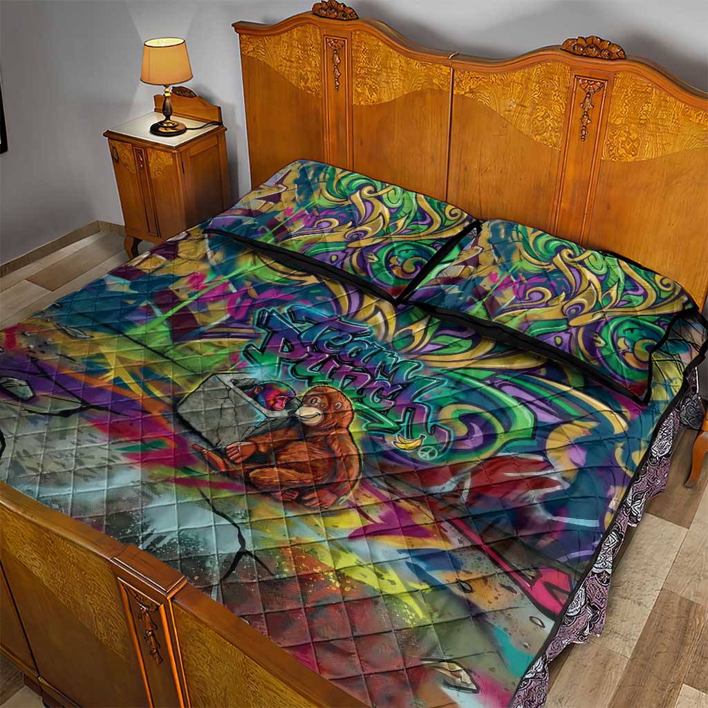 Team Punch The Monkey Quilt Bed Set Baby Monkey Stay Strong Graffiti Style