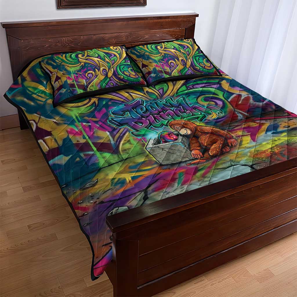 Team Punch The Monkey Quilt Bed Set Baby Monkey Stay Strong Graffiti Style