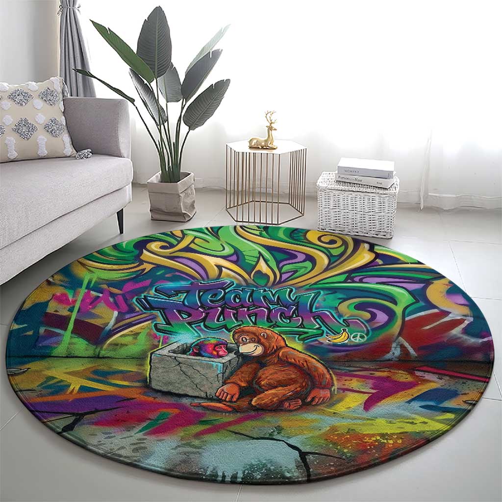 Team Punch The Monkey Round Carpet Baby Monkey Stay Strong Graffiti Style