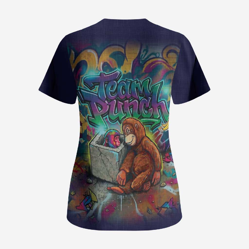 Team Punch The Monkey Scrub Top Baby Monkey Stay Strong Graffiti Style