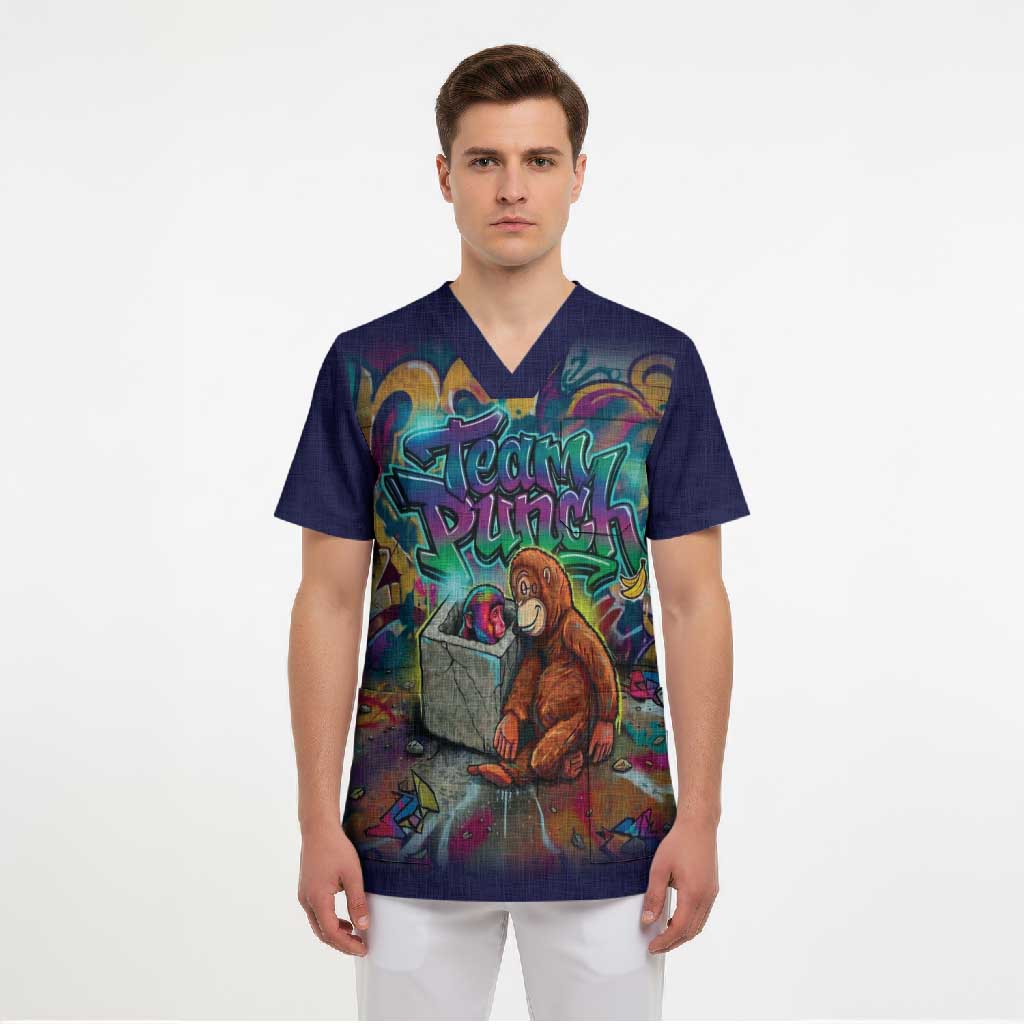 Team Punch The Monkey Scrub Top Baby Monkey Stay Strong Graffiti Style