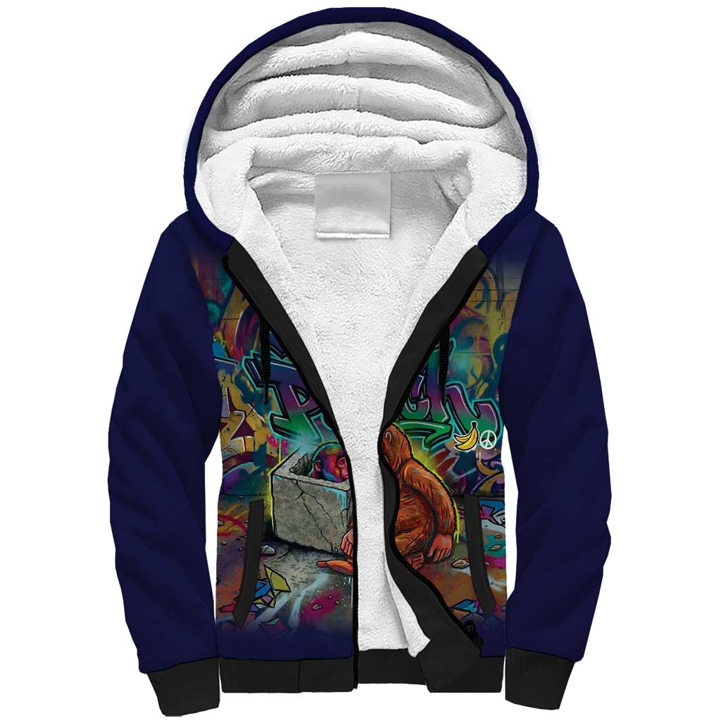 Team Punch The Monkey Sherpa Hoodie Baby Monkey Stay Strong Graffiti Style