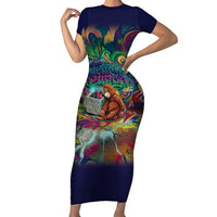 Team Punch The Monkey Short Sleeve Bodycon Dress Baby Monkey Stay Strong Graffiti Style