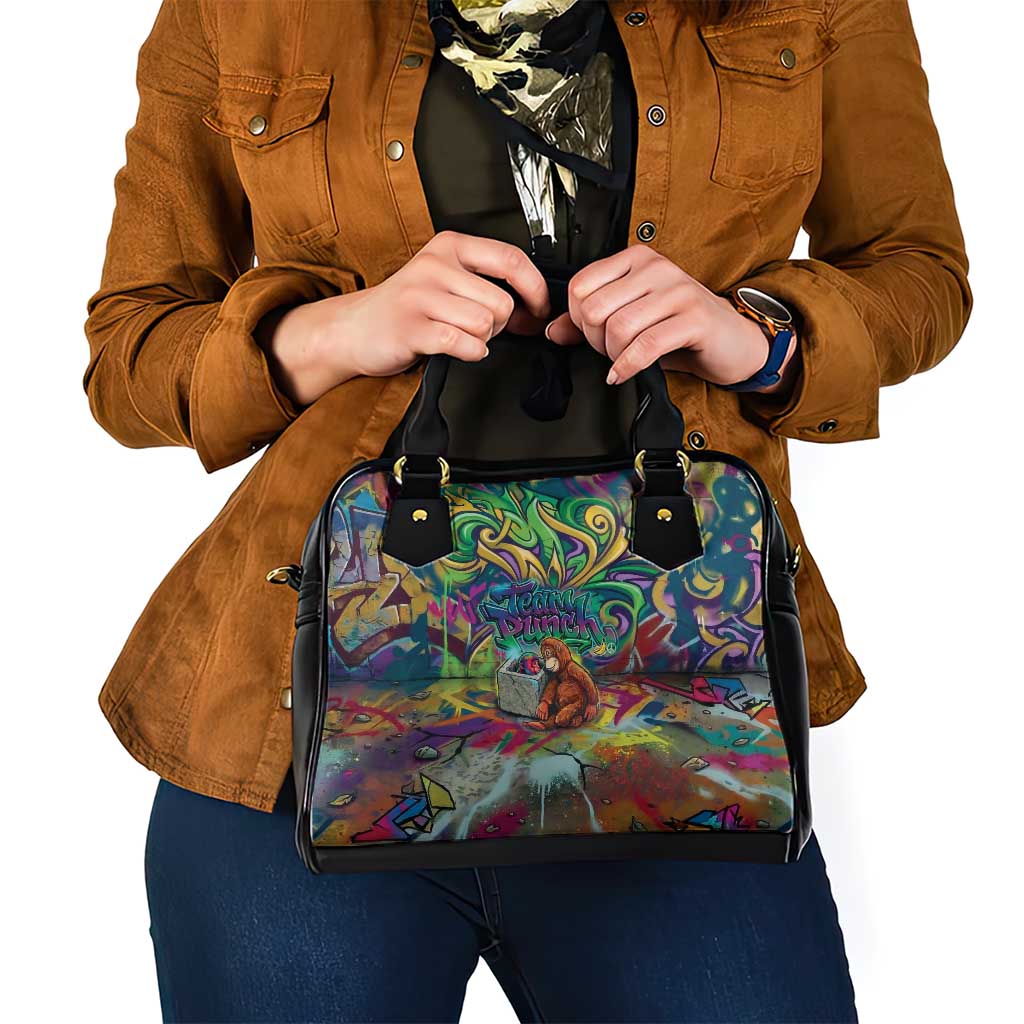 Team Punch The Monkey Shoulder Handbag Baby Monkey Stay Strong Graffiti Style