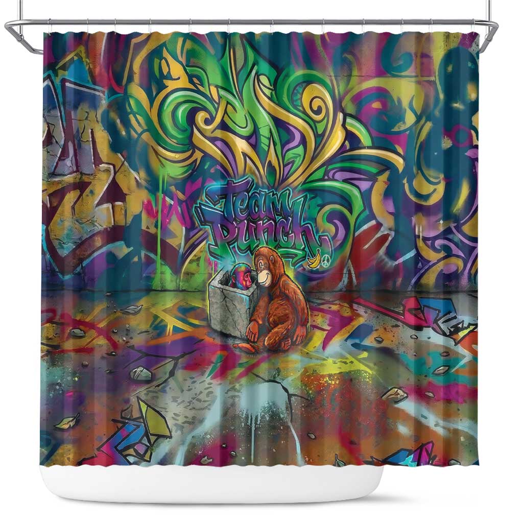 Team Punch The Monkey Shower Curtain Baby Monkey Stay Strong Graffiti Style