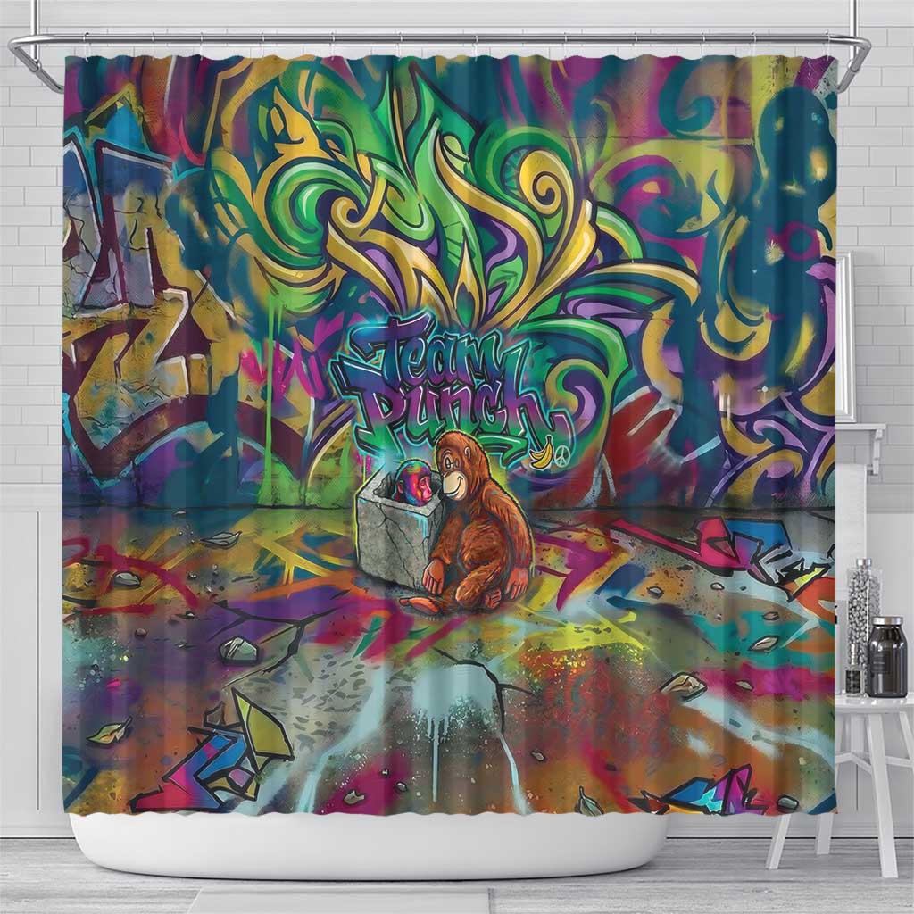 Team Punch The Monkey Shower Curtain Baby Monkey Stay Strong Graffiti Style