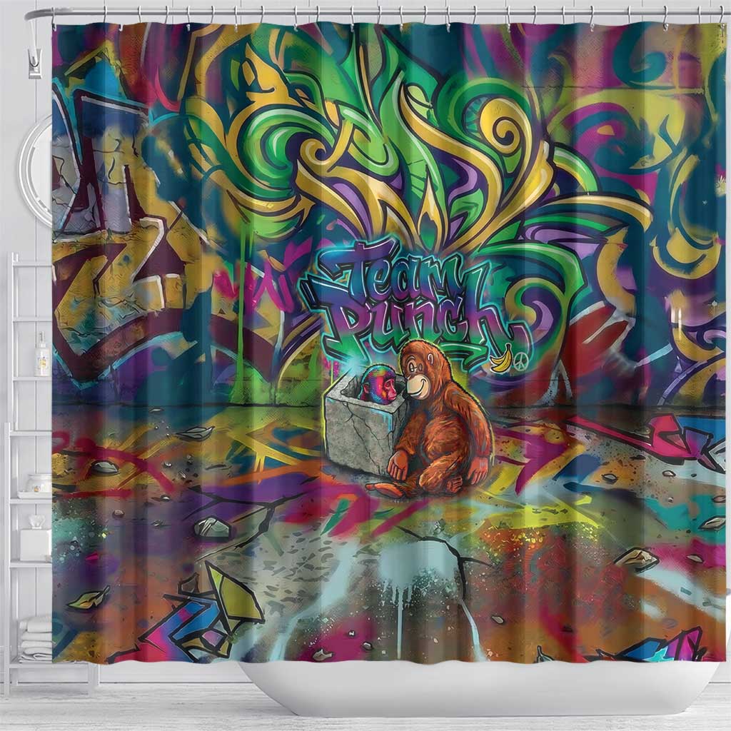 Team Punch The Monkey Shower Curtain Baby Monkey Stay Strong Graffiti Style