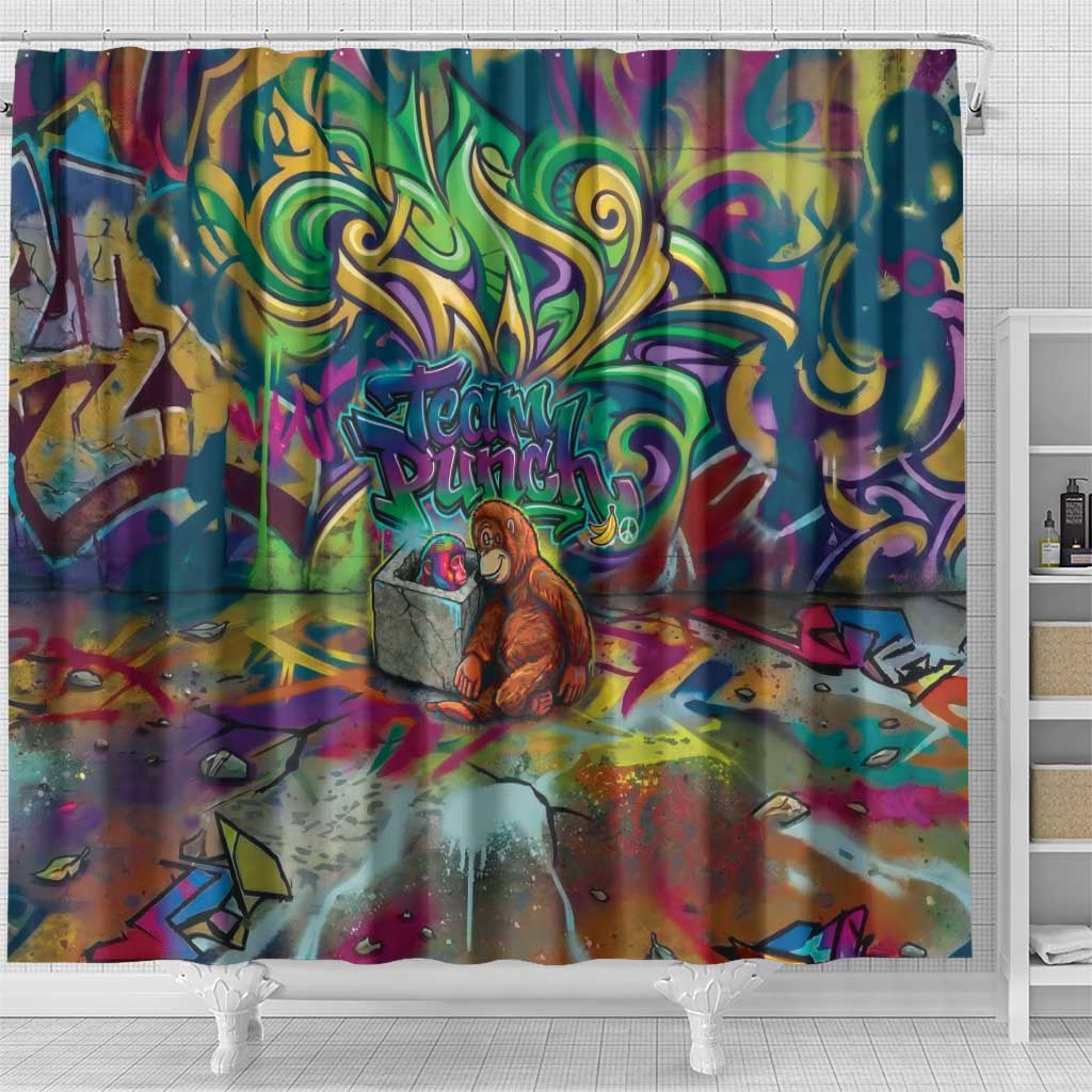Team Punch The Monkey Shower Curtain Baby Monkey Stay Strong Graffiti Style