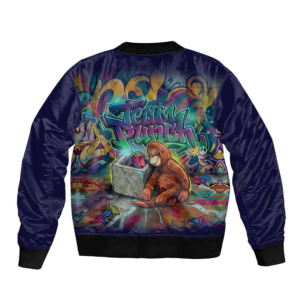 Team Punch The Monkey Sleeve Zip Bomber Jacket Baby Monkey Stay Strong Graffiti Style