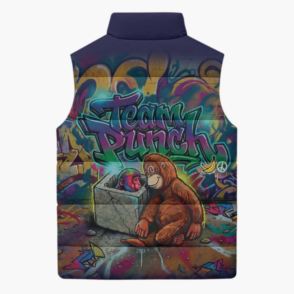 Team Punch The Monkey Sleeveless Puffer Jacket Baby Monkey Stay Strong Graffiti Style