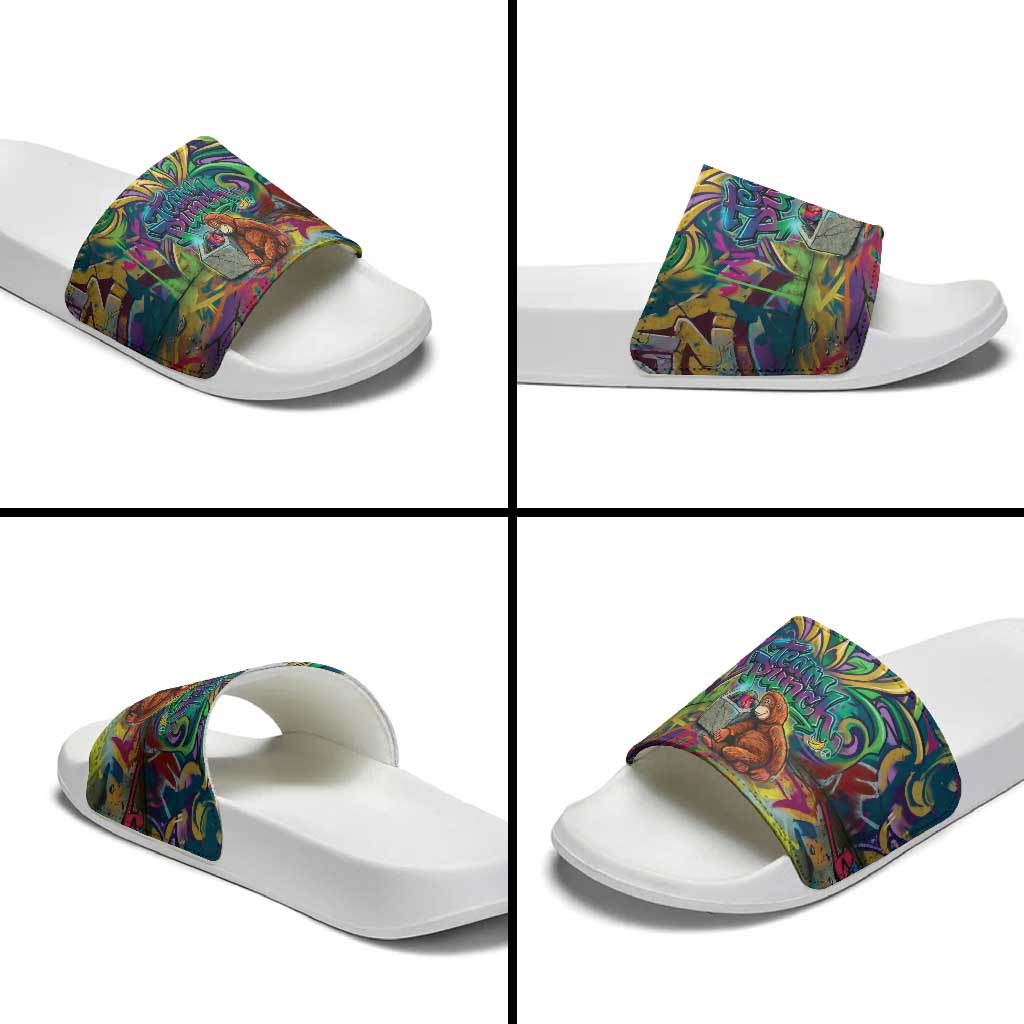 Team Punch The Monkey Slide Sandals Baby Monkey Stay Strong Graffiti Style