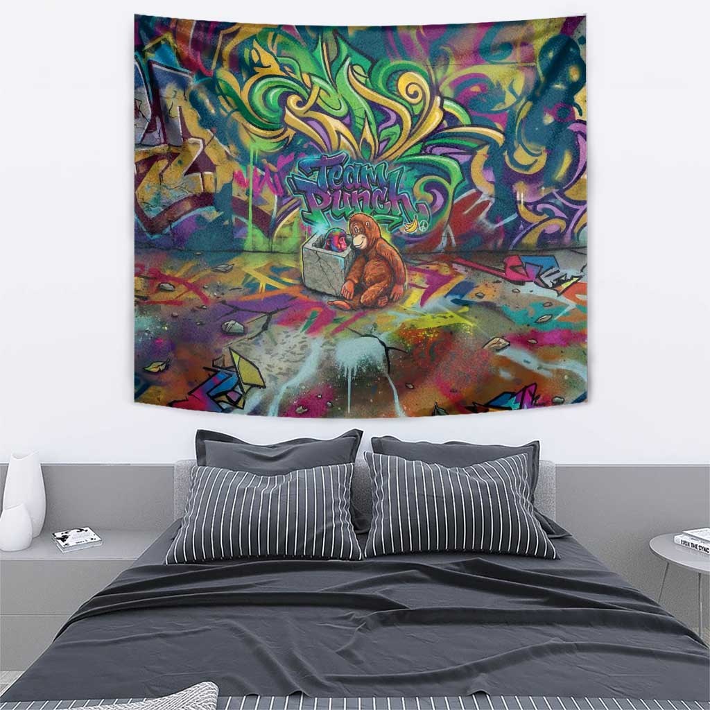 Team Punch The Monkey Tapestry Baby Monkey Stay Strong Graffiti Style