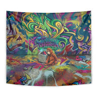 Team Punch The Monkey Tapestry Baby Monkey Stay Strong Graffiti Style