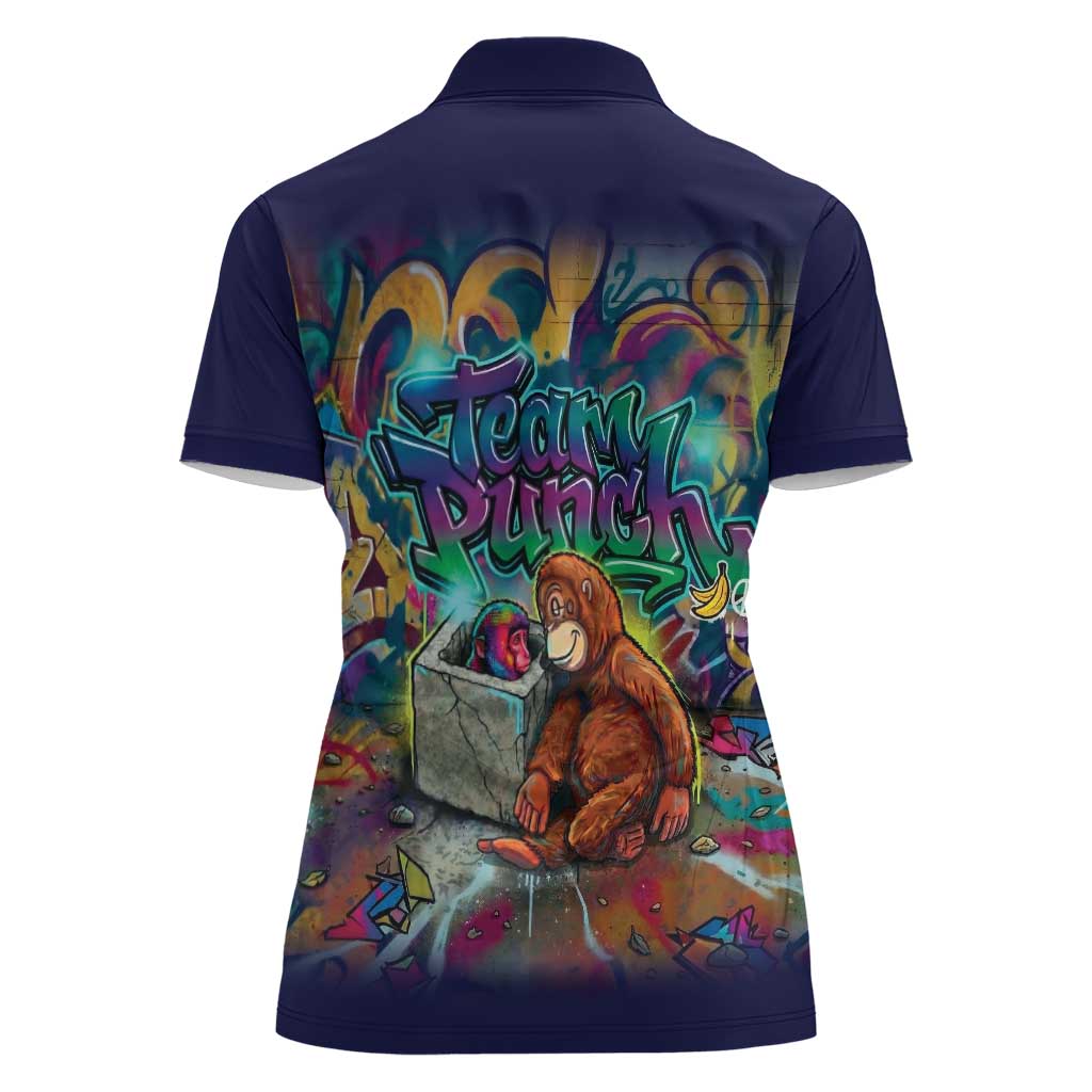 Team Punch The Monkey Women Polo Shirt Baby Monkey Stay Strong Graffiti Style