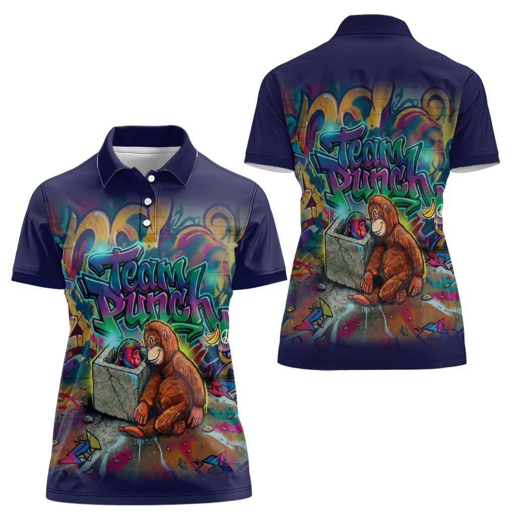 Team Punch The Monkey Women Polo Shirt Baby Monkey Stay Strong Graffiti Style