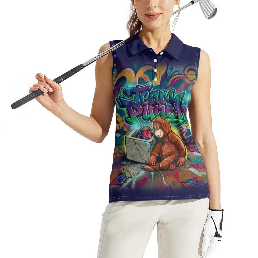 Team Punch The Monkey Women Sleeveless Polo Shirt Baby Monkey Stay Strong Graffiti Style