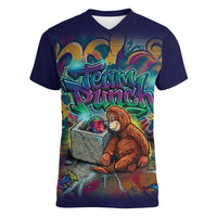 Team Punch The Monkey Women V-Neck T-Shirt Baby Monkey Stay Strong Graffiti Style