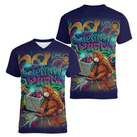 Team Punch The Monkey Women V-Neck T-Shirt Baby Monkey Stay Strong Graffiti Style
