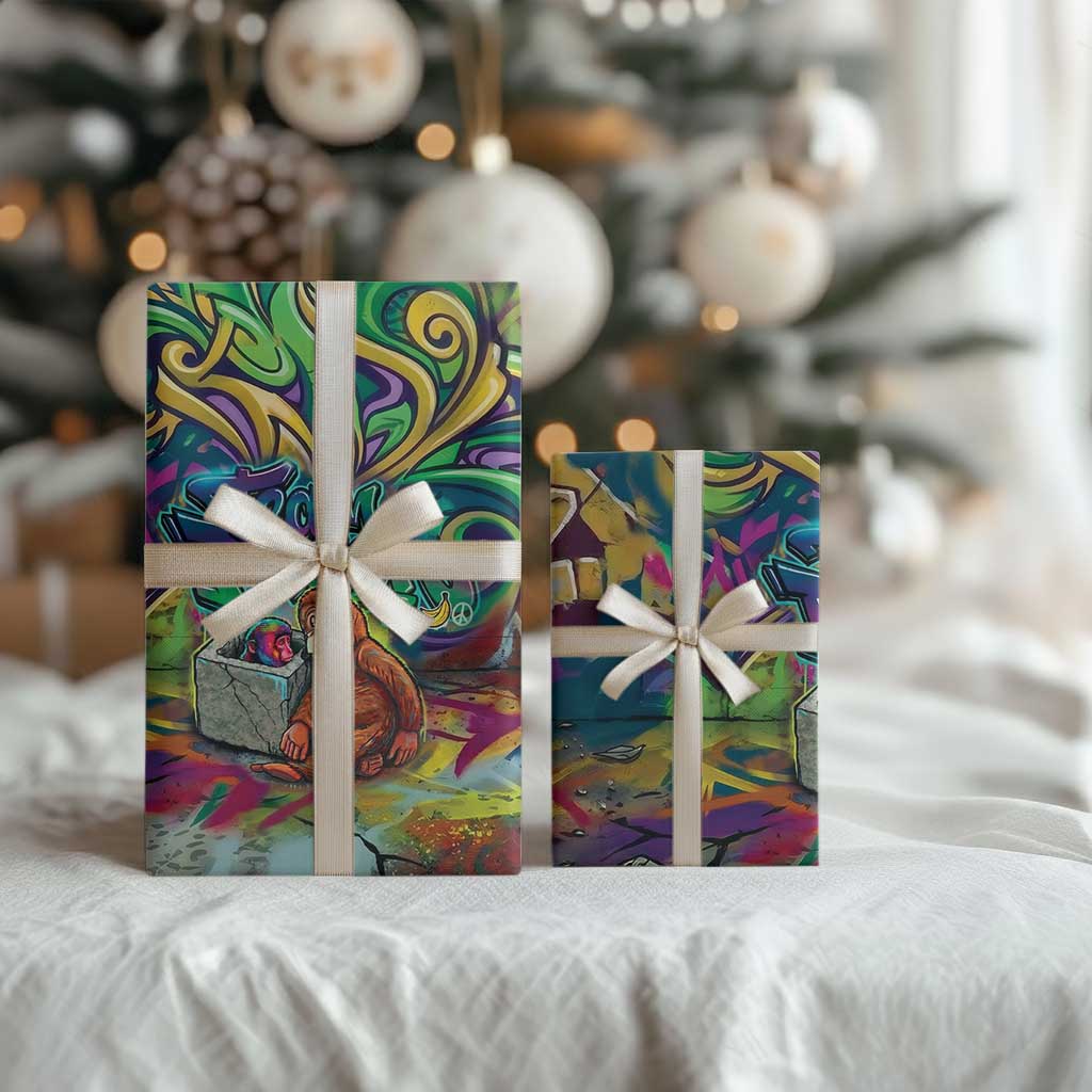 Team Punch The Monkey Wrapping Paper Baby Monkey Stay Strong Graffiti Style