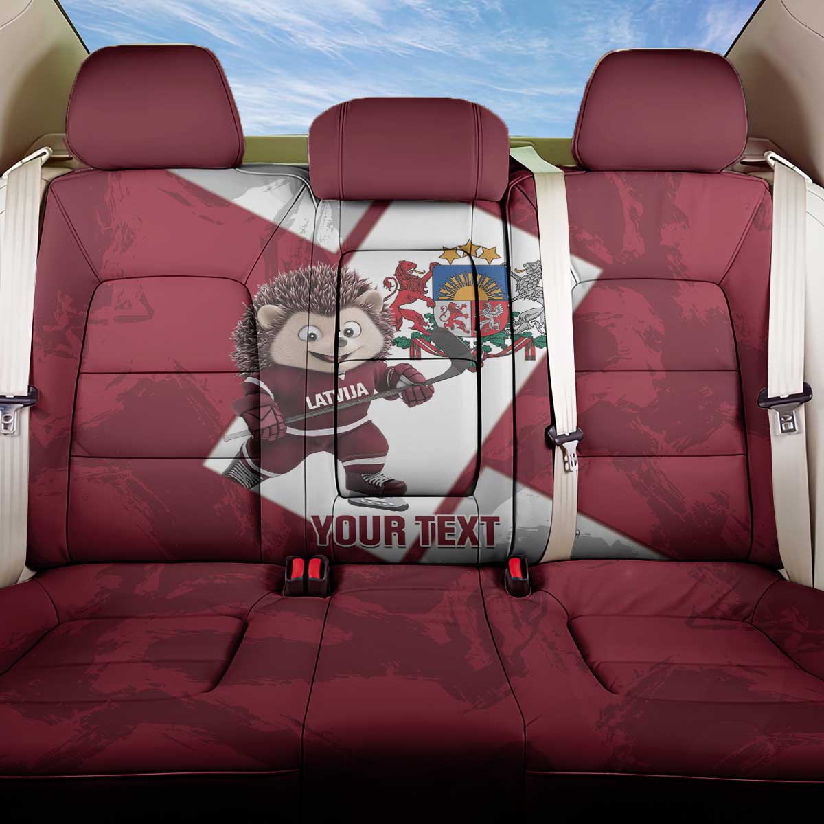 Latvia Hockey Custom Back Car Seat Cover Hedgehog Par Latviju!