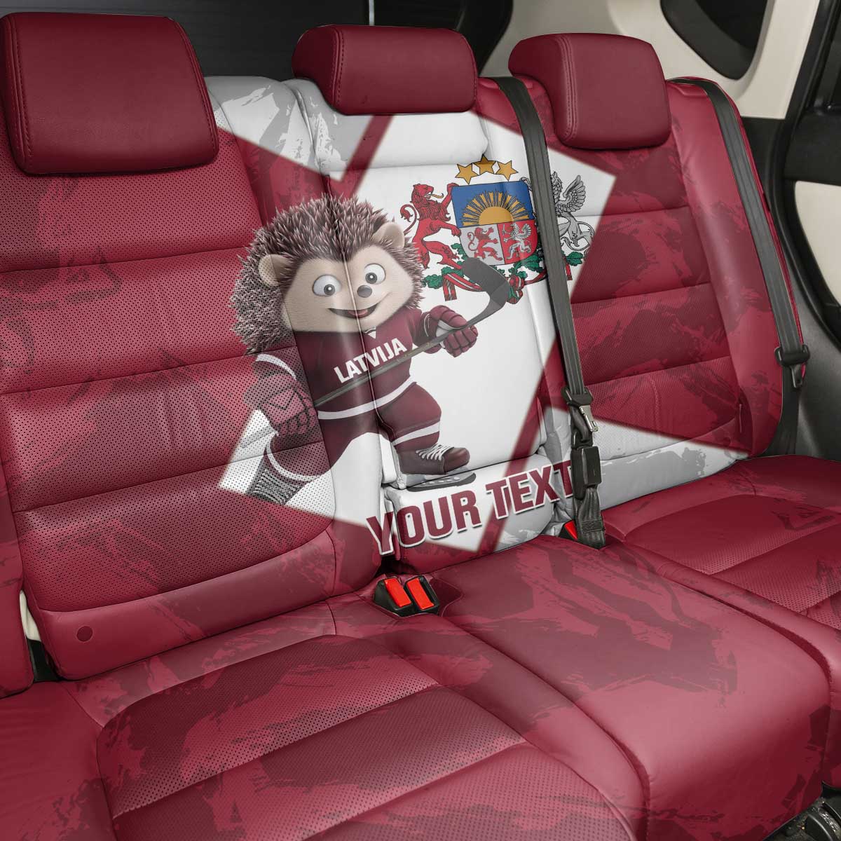 Latvia Hockey Custom Back Car Seat Cover Hedgehog Par Latviju!