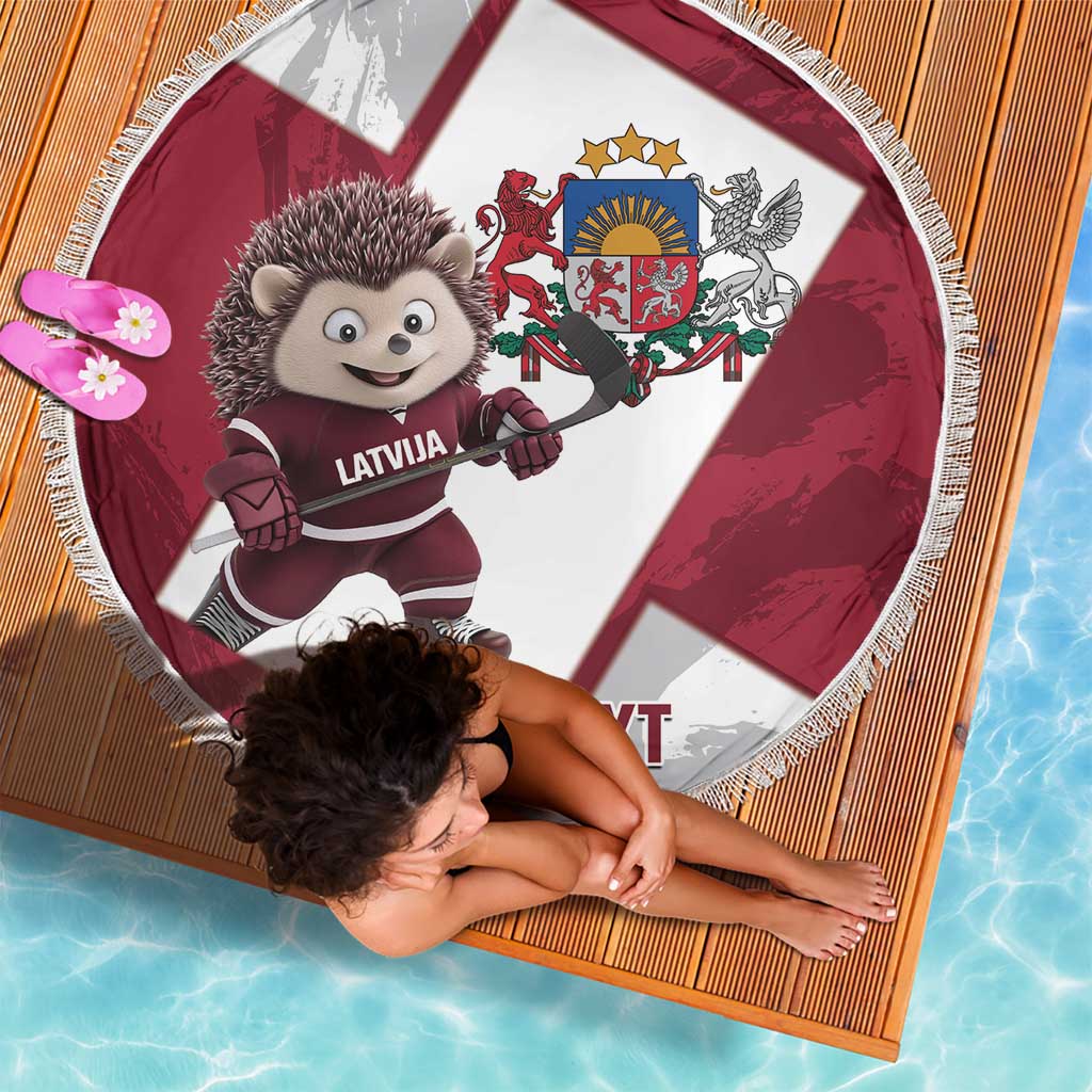Latvia Hockey Custom Beach Blanket Hedgehog Par Latviju!