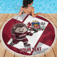 Latvia Hockey Custom Beach Blanket Hedgehog Par Latviju!