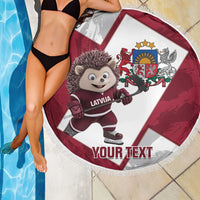 Latvia Hockey Custom Beach Blanket Hedgehog Par Latviju!
