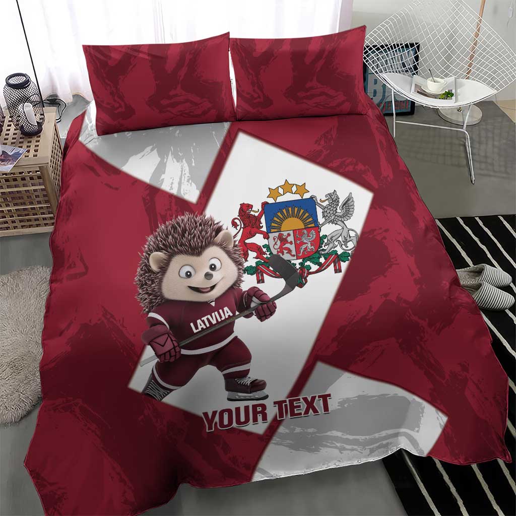 Latvia Hockey Custom Bedding Set Hedgehog Par Latviju!