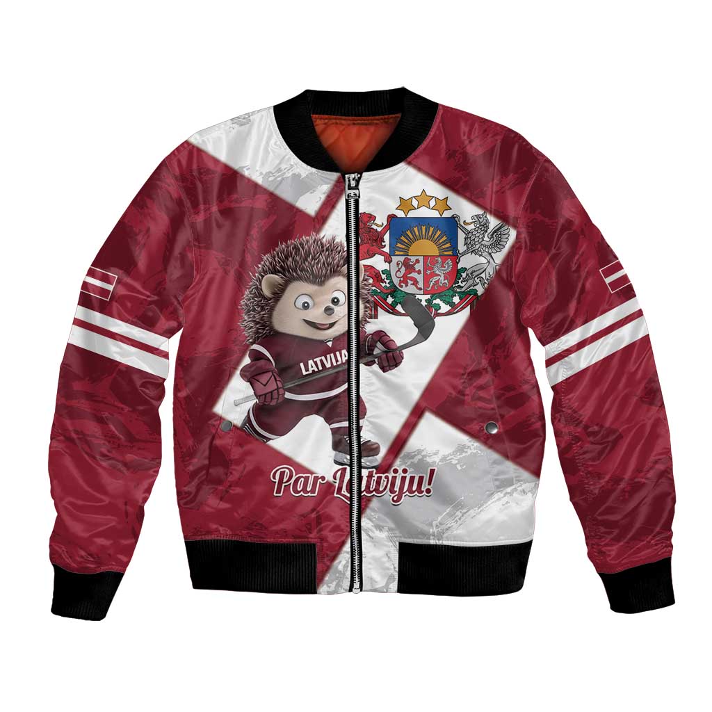 Latvia Hockey Custom Bomber Jacket Hedgehog Par Latviju!