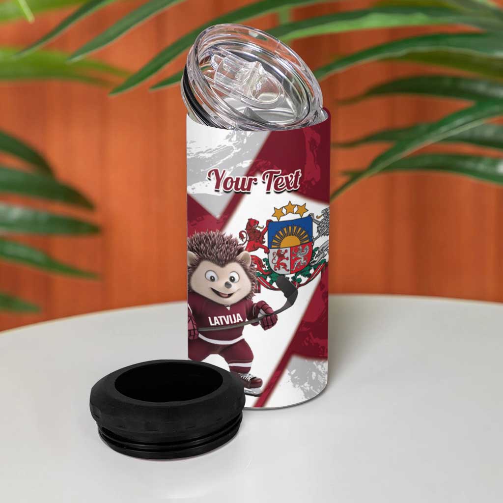 Latvia Hockey Custom 4 in 1 Can Cooler Tumbler Hedgehog Par Latviju!