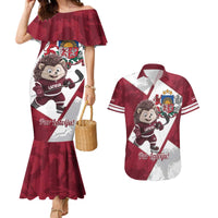 Latvia Hockey Custom Couples Matching Mermaid Dress and Hawaiian Shirt Hedgehog Par Latviju!