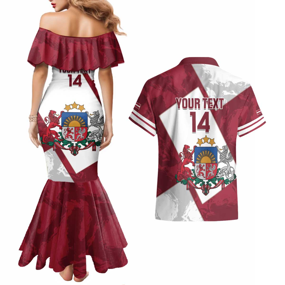 Latvia Hockey Custom Couples Matching Mermaid Dress and Hawaiian Shirt Hedgehog Par Latviju!