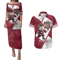 Latvia Hockey Custom Couples Matching Puletasi and Hawaiian Shirt Hedgehog Par Latviju!