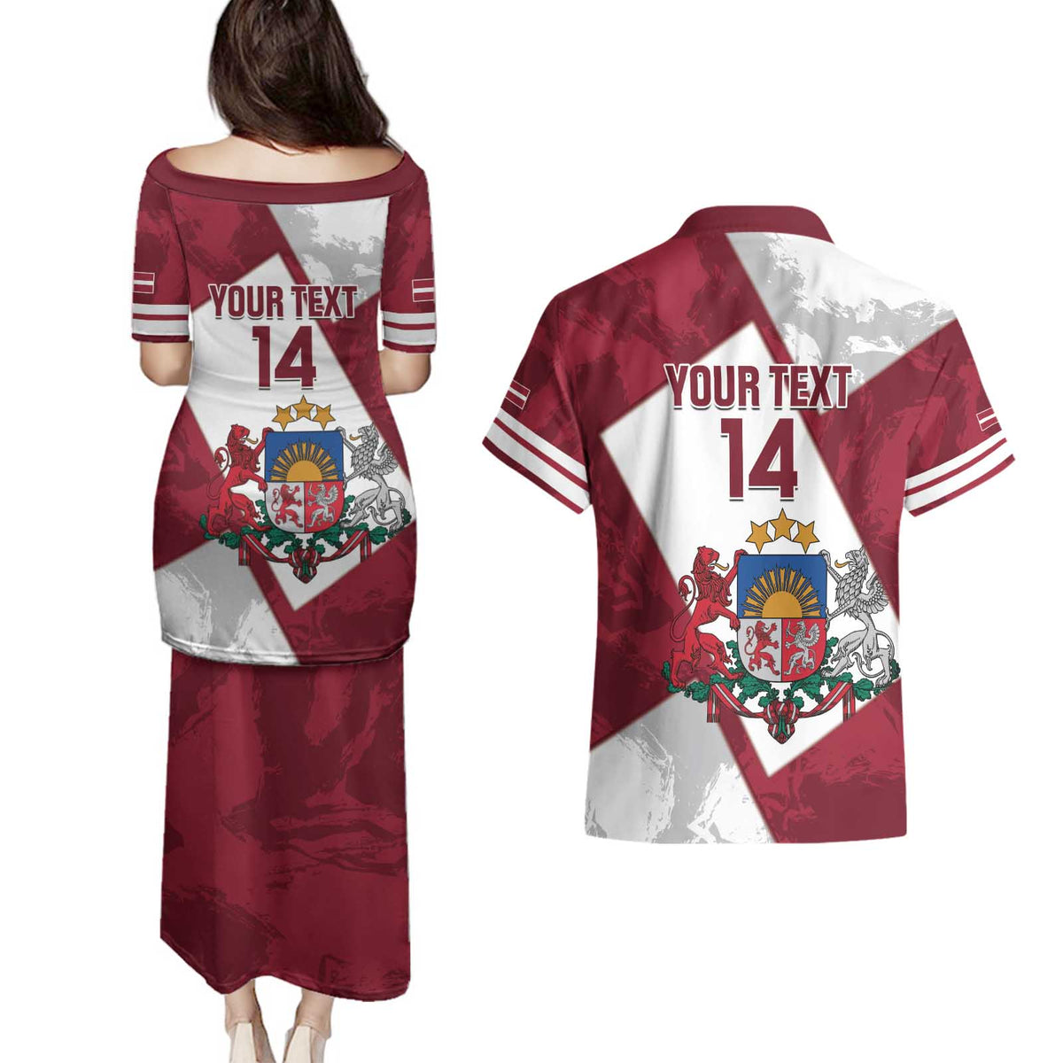 Latvia Hockey Custom Couples Matching Puletasi and Hawaiian Shirt Hedgehog Par Latviju!