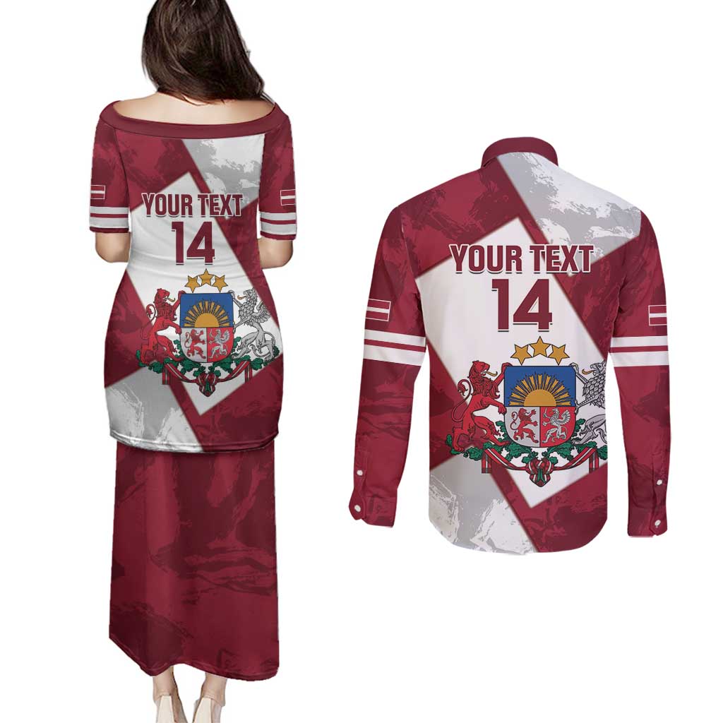 Latvia Hockey Custom Couples Matching Puletasi and Long Sleeve Button Shirt Hedgehog Par Latviju!