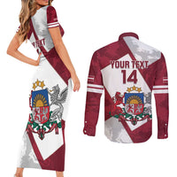 Latvia Hockey Custom Couples Matching Short Sleeve Bodycon Dress and Long Sleeve Button Shirt Hedgehog Par Latviju!
