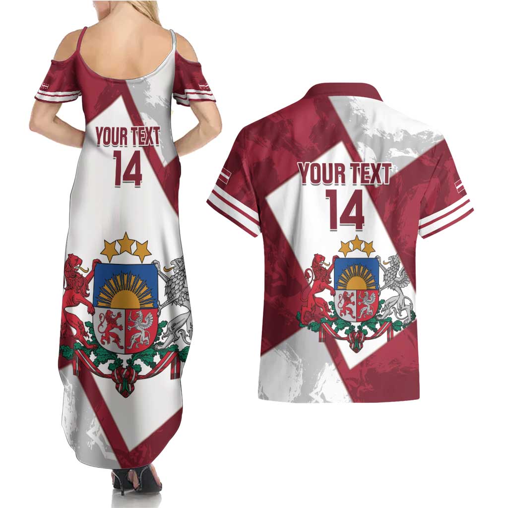 Latvia Hockey Custom Couples Matching Summer Maxi Dress and Hawaiian Shirt Hedgehog Par Latviju!