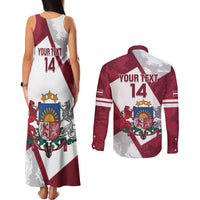 Latvia Hockey Custom Couples Matching Tank Maxi Dress and Long Sleeve Button Shirt Hedgehog Par Latviju!