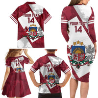 Latvia Hockey Custom Family Matching Long Sleeve Bodycon Dress and Hawaiian Shirt Hedgehog Par Latviju!