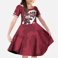 Latvia Hockey Custom Family Matching Off The Shoulder Long Sleeve Dress and Hawaiian Shirt Hedgehog Par Latviju!